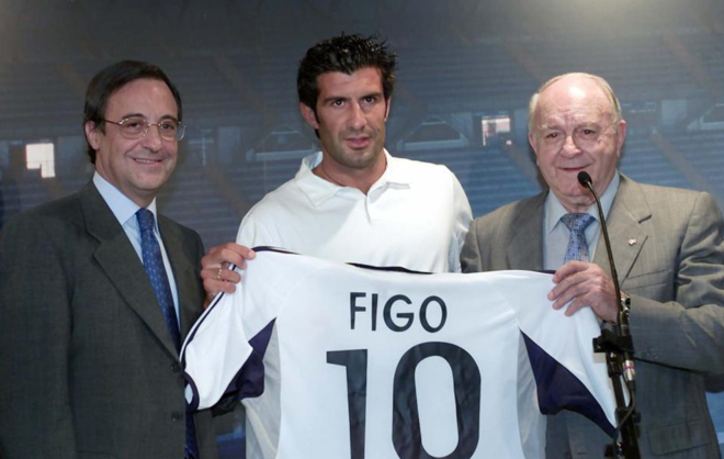 Luis Figo becomes Real Madrid's first star signing of the Galacticos era