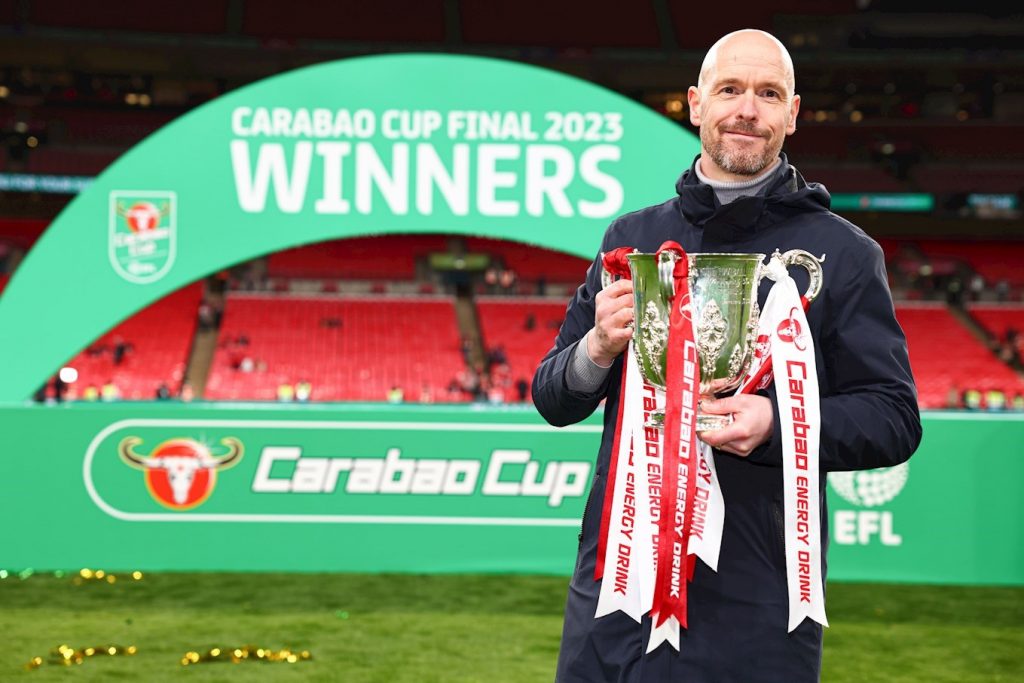 Erik Ten Hag after winning the carabao cup with Man United