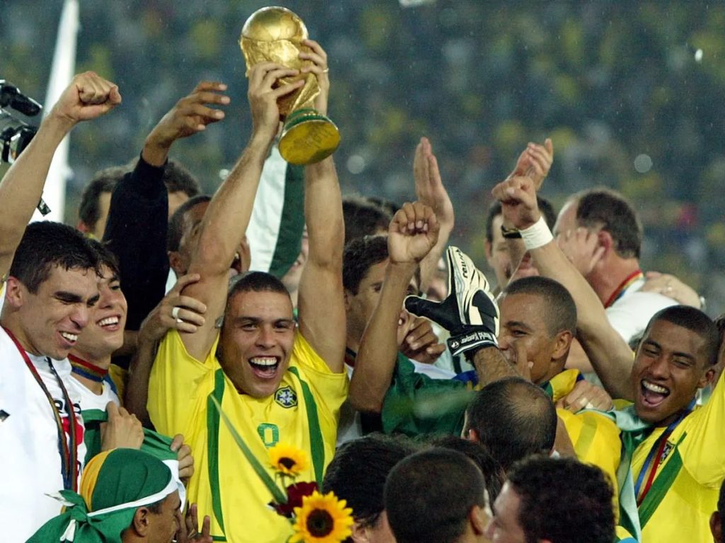 Ronaldo lifting the 2002 World Cup.